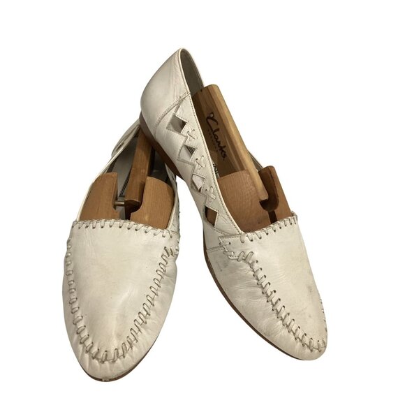 Clarks Women's Size 8M Ivory Leather Slip-On Loafers shoes - Picture 1 of 8